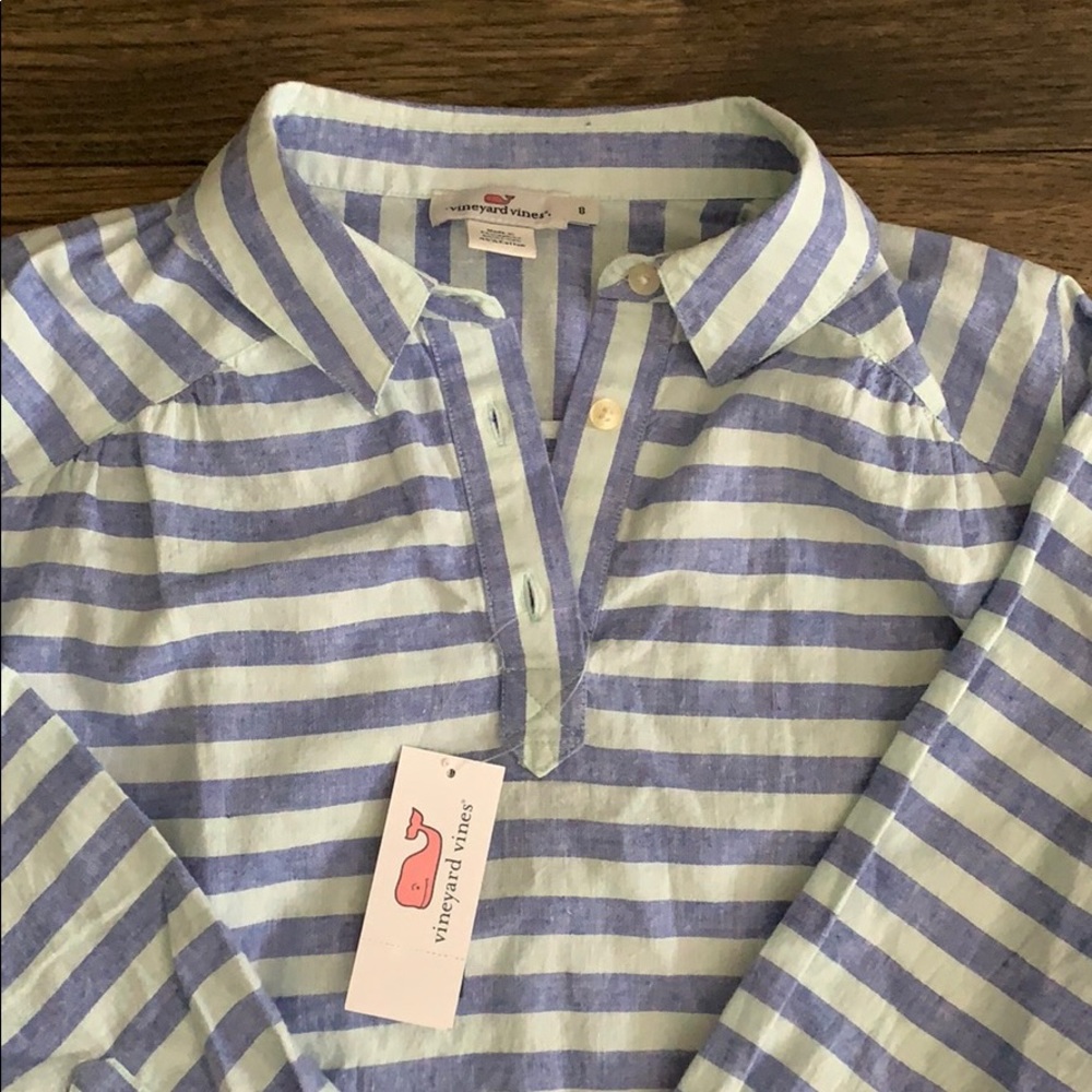 SOLD - NWT Vineyard Vines Striped Linen Blouse - Picture 2 of 3